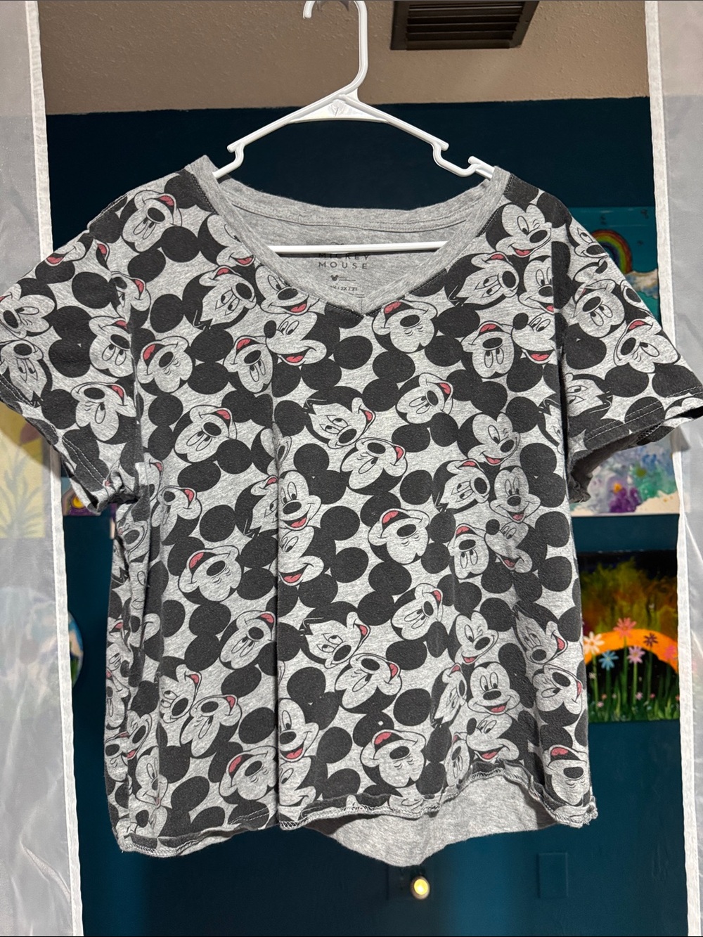 Mickey Mouse Gray & Black Short Sleeve Top
